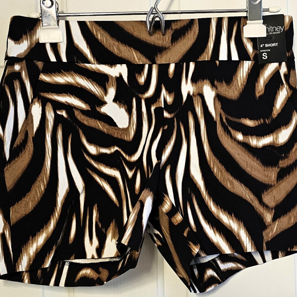 NWT Womens NY&Co The Whitney Pull-On Short Jungle Zebra Size Small